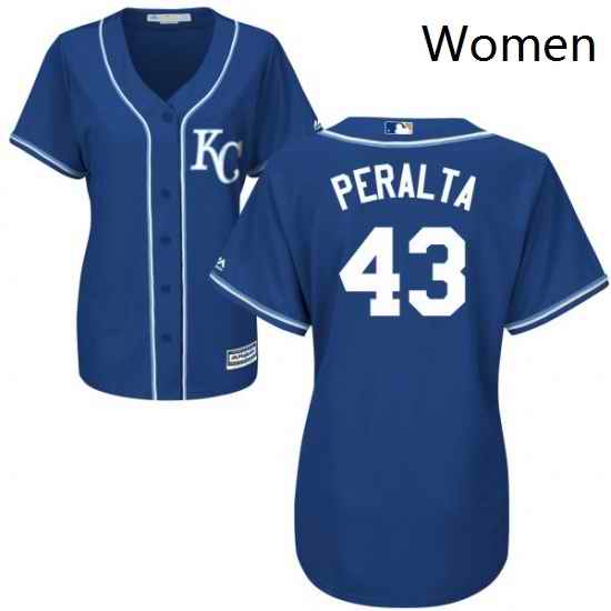 Womens Majestic Kansas City Royals 43 Wily Peralta Replica Blue Alternate 2 Cool Base MLB Jersey